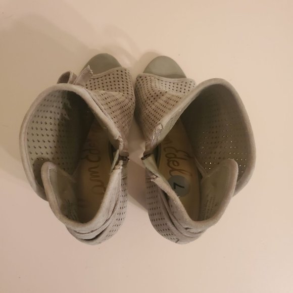 Sam Edelman 7M Tan Leather Caged Laser Cut Booties Heels ELLERY Sandals Open Toe - Picture 7 of 8